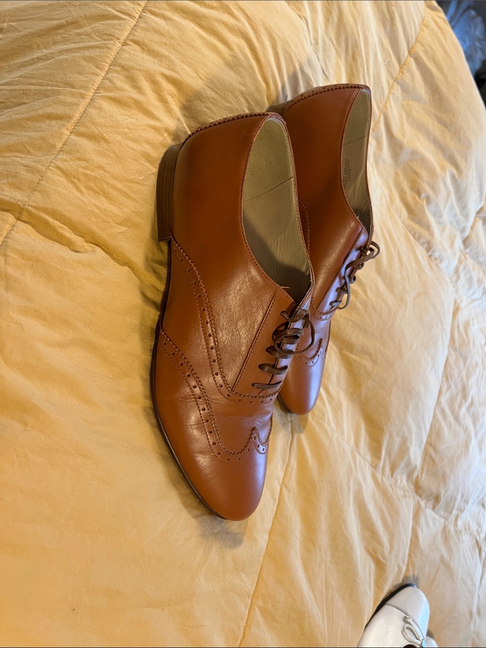J. Crew Women’s Cognac Leather Wingtip Derby Oxfords - Made in Italy